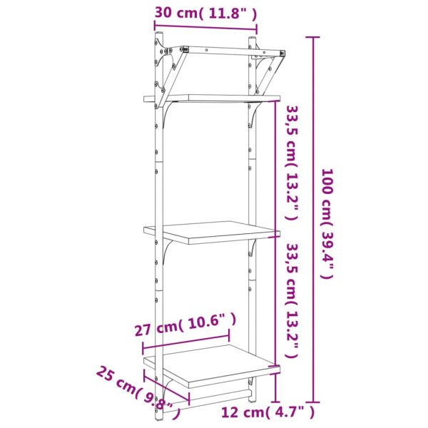 Estante 3 prateleiras + barras 2pcs 30x25x100cm carvalho sonoma - Image 8