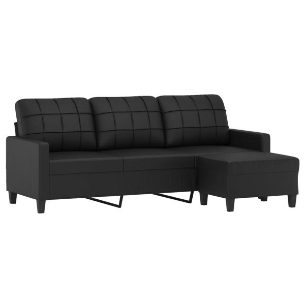 Sofá de 3 lugares c/ apoio de pés 180 cm couro artificial preto - Image 2