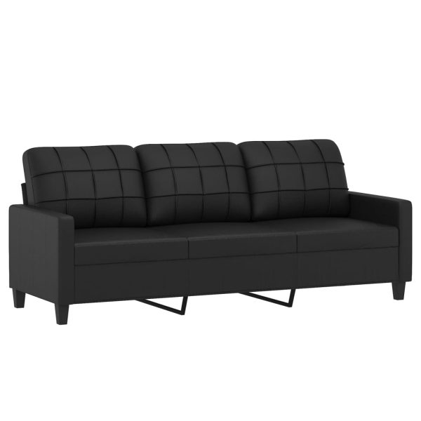 Sofá de 3 lugares c/ apoio de pés 180 cm couro artificial preto - Image 3