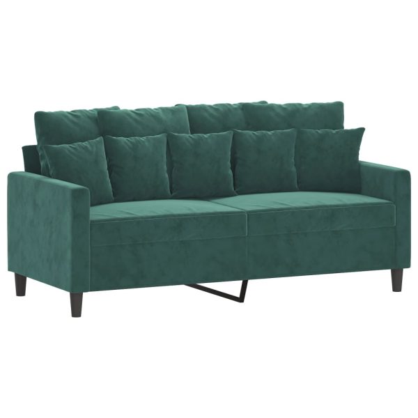 2 pcs conjunto de sofás com almofadões veludo verde-escuro - Image 3