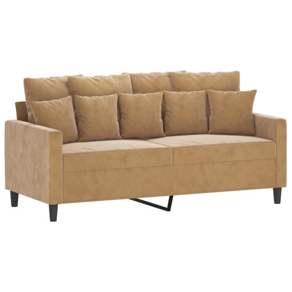 2 pcs conjunto de sofás com almofadões veludo castanho - Image 3