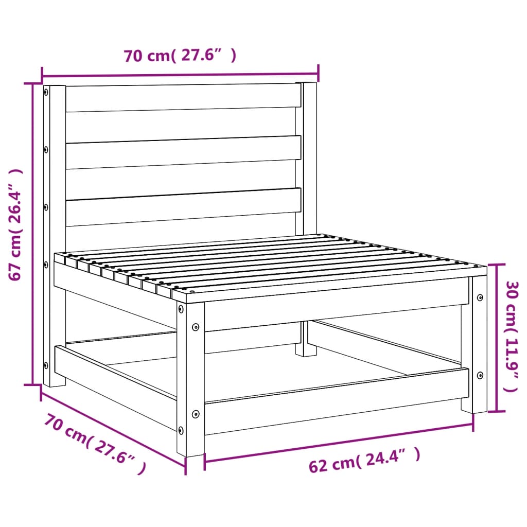 Sofás sem apoio braços p/ jardim 2 pcs 70x70x67 cm pinho maciço - Image 9