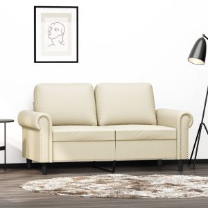 Sofá de 2 lugares 120 cm couro artificial cor creme