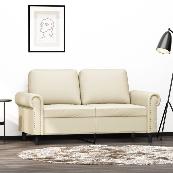 Sofá de 2 lugares 120 cm couro artificial cor creme