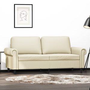 Sofá de 2 lugares 140 cm couro artificial cor creme