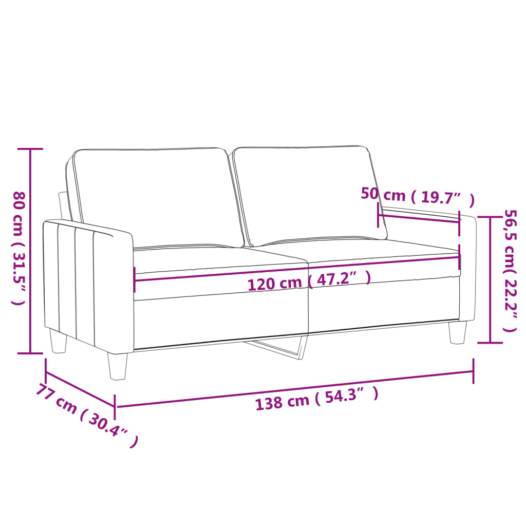 Sofá de 2 lugares veludo 120 cm cor creme - Image 7