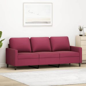 Sofá de 3 lugares veludo 180 cm vermelho tinto