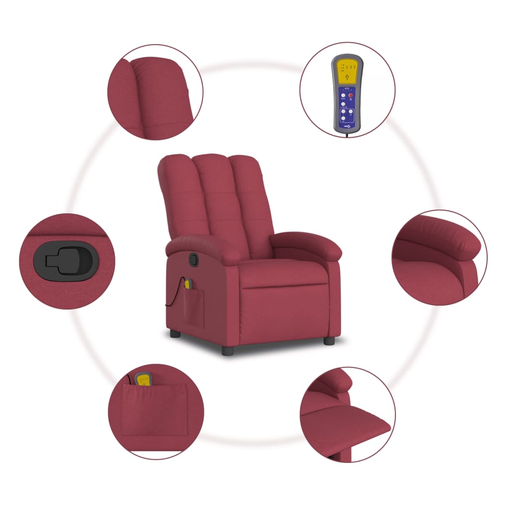Poltrona de massagens reclinável tecido vermelho tinto - Image 7