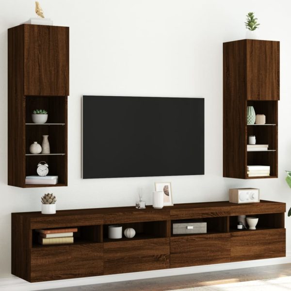 Móveis de TV c/ luzes LED 2 pcs 30,5x30x102cm carvalho castanho - Image 2