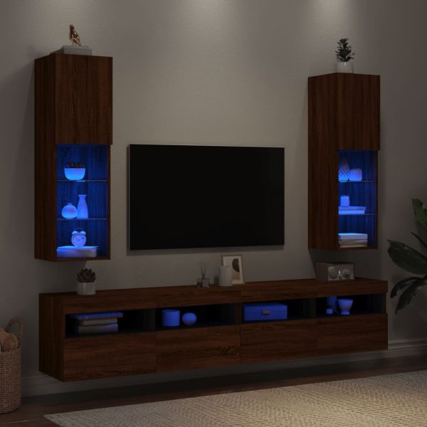 Móveis de TV c/ luzes LED 2 pcs 30,5x30x102cm carvalho castanho - Image 3