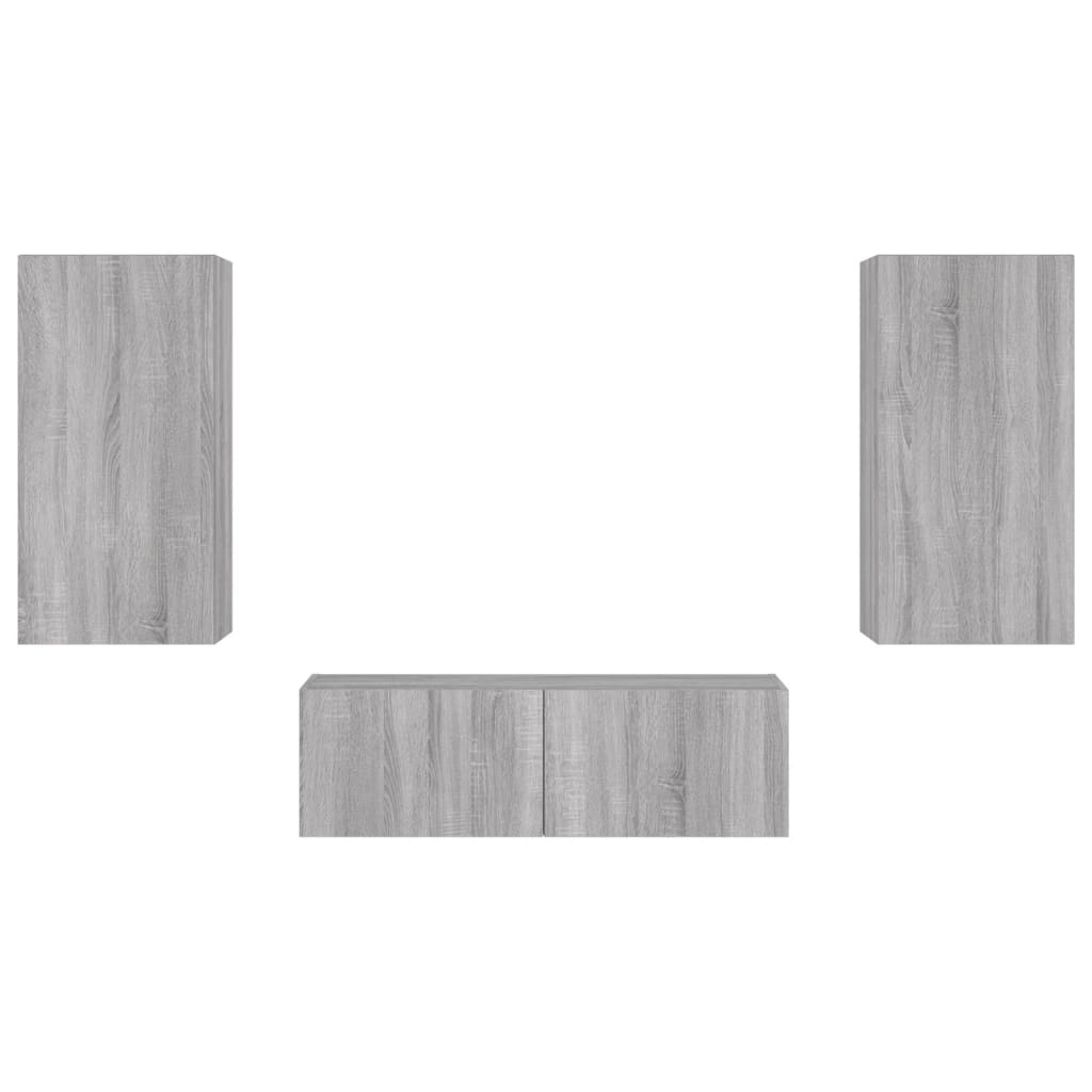 3 pcs móveis de parede para TV com luzes LED cinzento sonoma - Image 6