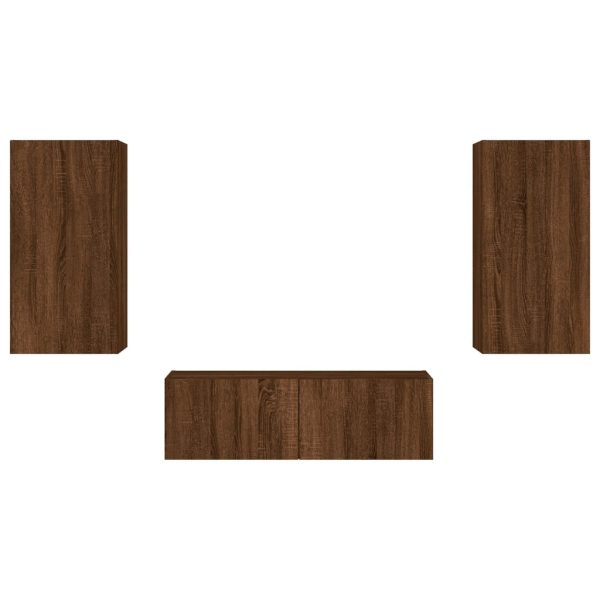 3 pcs móveis de parede para TV com luzes LED carvalho castanho - Image 6