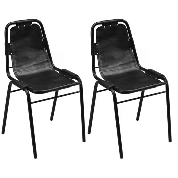 Cadeiras de jantar 2 pcs couro genuíno preto