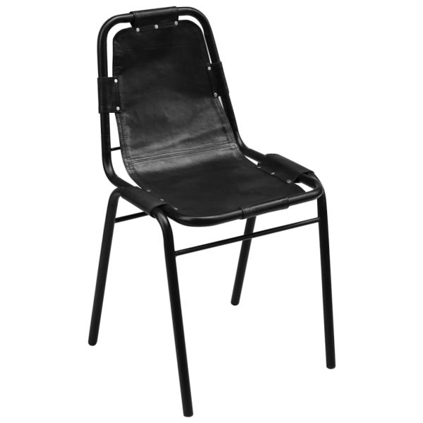Cadeiras de jantar 2 pcs couro genuíno preto - Image 2