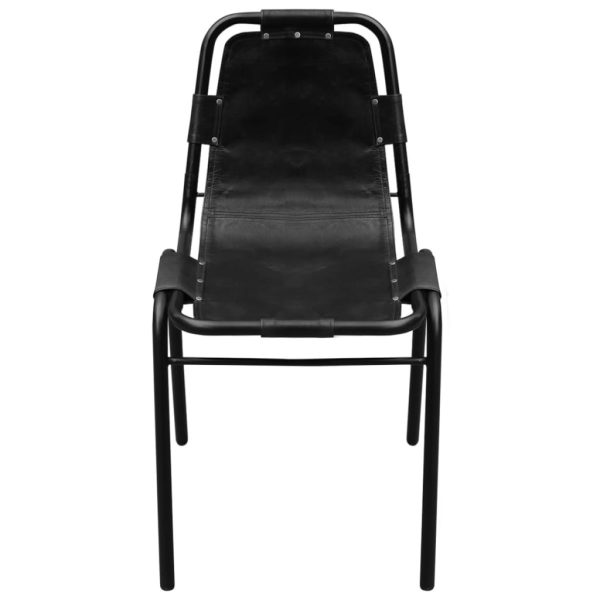 Cadeiras de jantar 2 pcs couro genuíno preto - Image 3