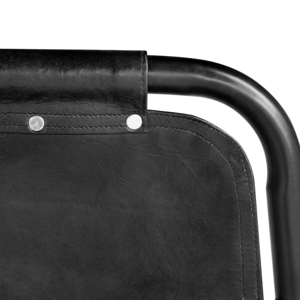 Cadeiras de jantar 2 pcs couro genuíno preto - Image 4