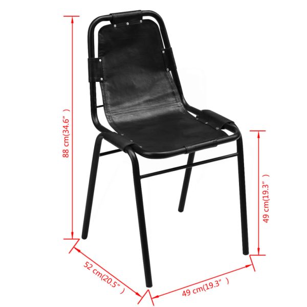 Cadeiras de jantar 2 pcs couro genuíno preto - Image 5