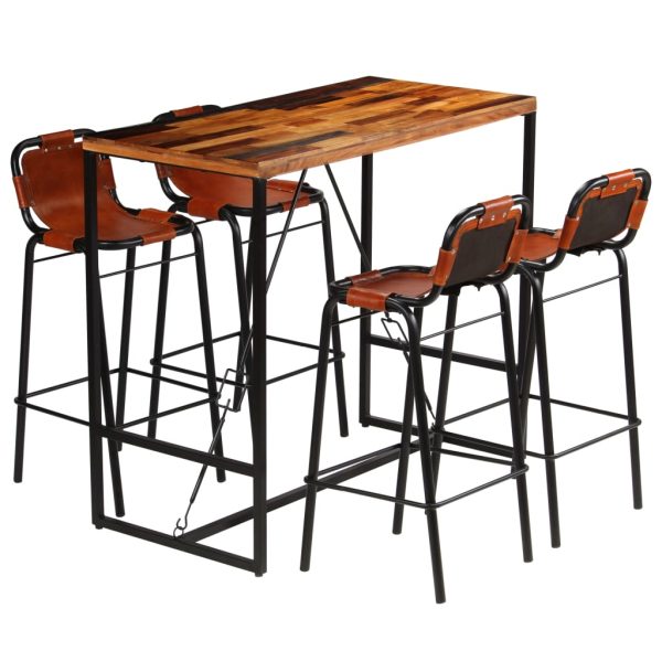 Conjunto de bar 5 pcs madeira recuperada + couro cabra genuíno - Image 12