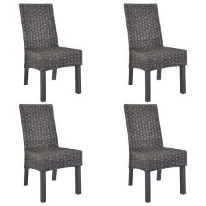 Cadeiras de jantar 4 pcs vime Kubu e madeira mangueira castanho