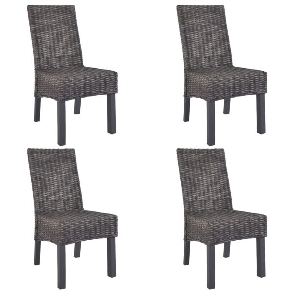 Cadeiras de jantar 4 pcs vime Kubu e madeira mangueira castanho