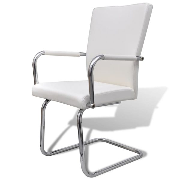 Cadeiras de jantar cantilever 2 pcs couro artificial branco - Image 2