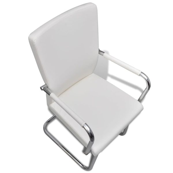 Cadeiras de jantar cantilever 2 pcs couro artificial branco - Image 3
