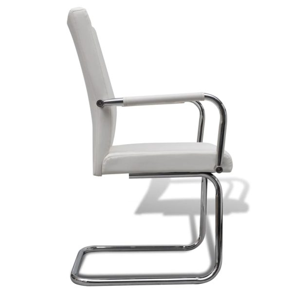 Cadeiras de jantar cantilever 2 pcs couro artificial branco - Image 4