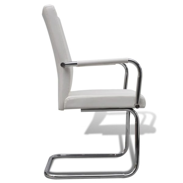 Cadeiras de jantar cantilever 4 pcs couro artificial branco - Image 3