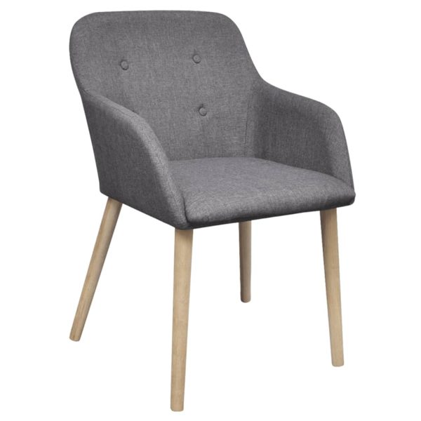 Cadeiras jantar 4 pcs tecido cinzento-claro e carvalho maciço - Image 2