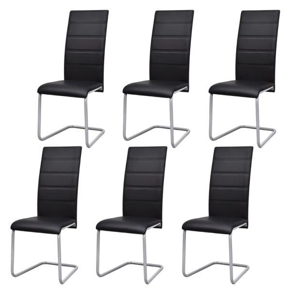 Cadeiras de jantar cantilever 6 pcs couro artificial preto