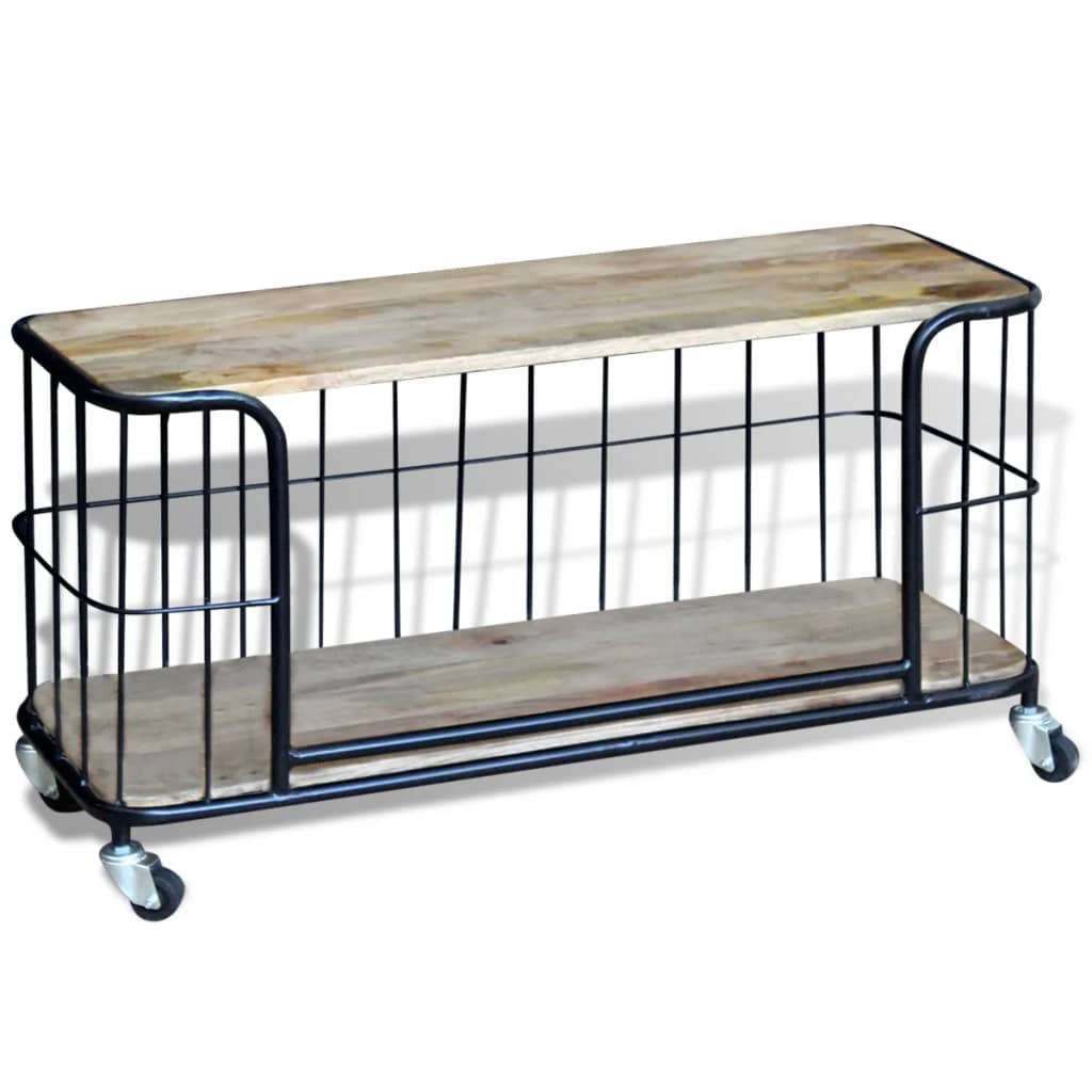 Armário TV madeira de mangueira sólida 100x40x45 cm - Image 4