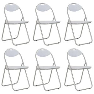 Cadeiras de jantar dobráveis 6 pcs couro artificial branco