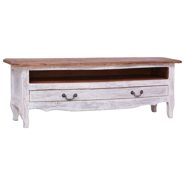 Móvel de TV 120x30x40 cm madeira de mogno maciça branco