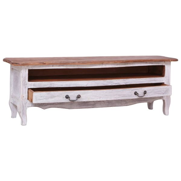 Móvel de TV 120x30x40 cm madeira de mogno maciça branco - Image 2