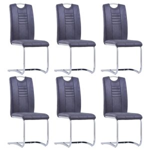Cadeiras de jantar cantilever 6 pcs camurça artificial cinzento
