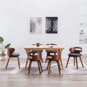 Cadeiras jantar 6 pcs madeira curvada e tecido cinzento-escuro