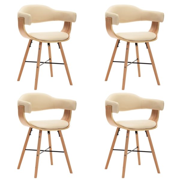 Cadeiras de jantar 4 pcs couro artificial creme madeira curvada