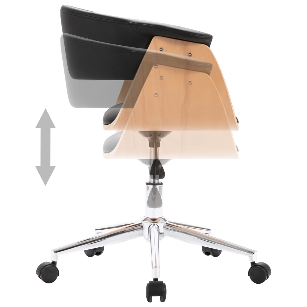Cadeira escritório giratória madeira curvada/couro artif. preto - Image 3