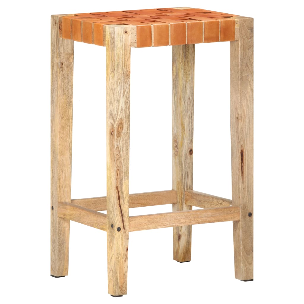 Bancos de bar 2 pcs couro genuíno 75 cm castanho - Image 2