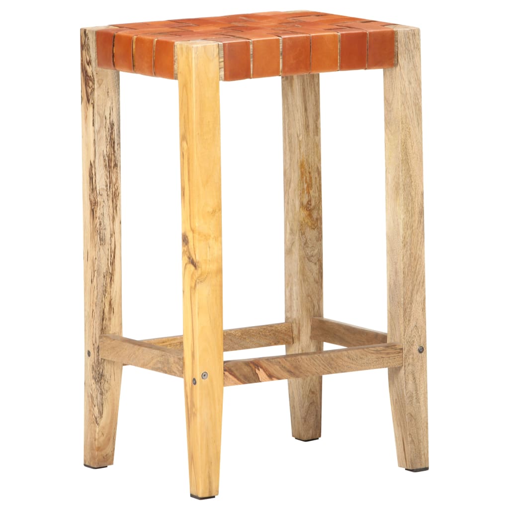 Bancos de bar 2 pcs couro genuíno 75 cm castanho - Image 11