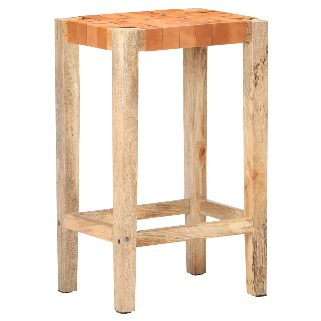 Bancos de bar 2 pcs couro genuíno 75 cm castanho - Image 12