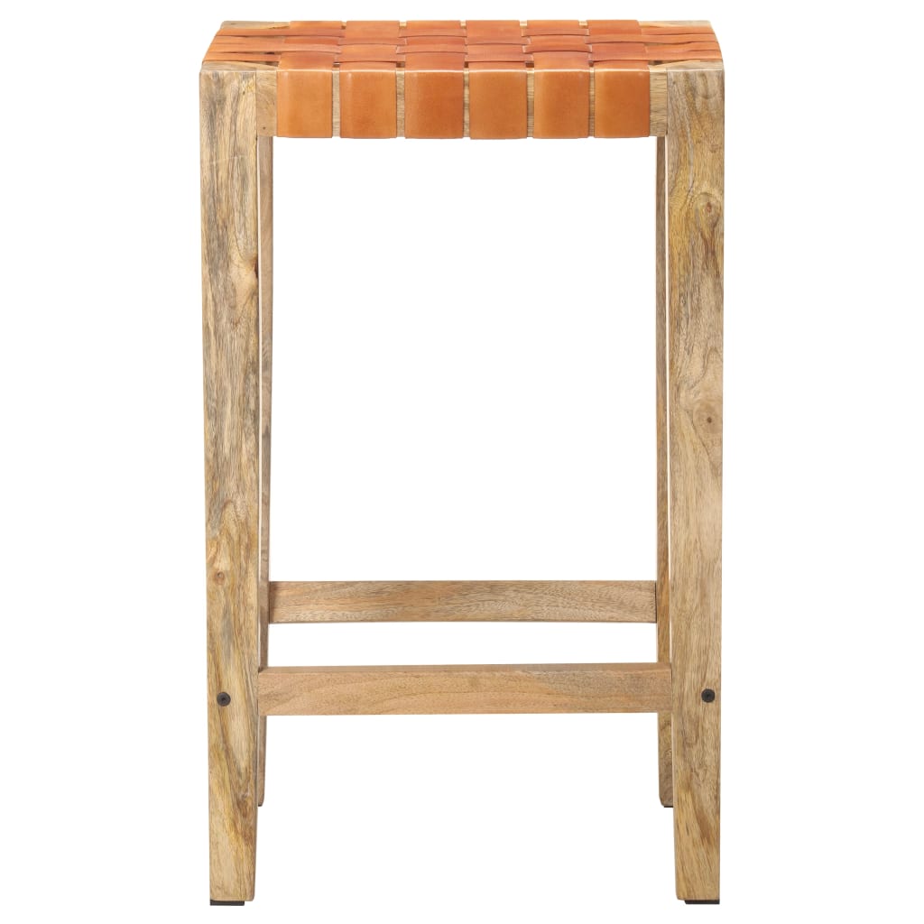Bancos de bar 2 pcs couro genuíno 75 cm castanho - Image 3