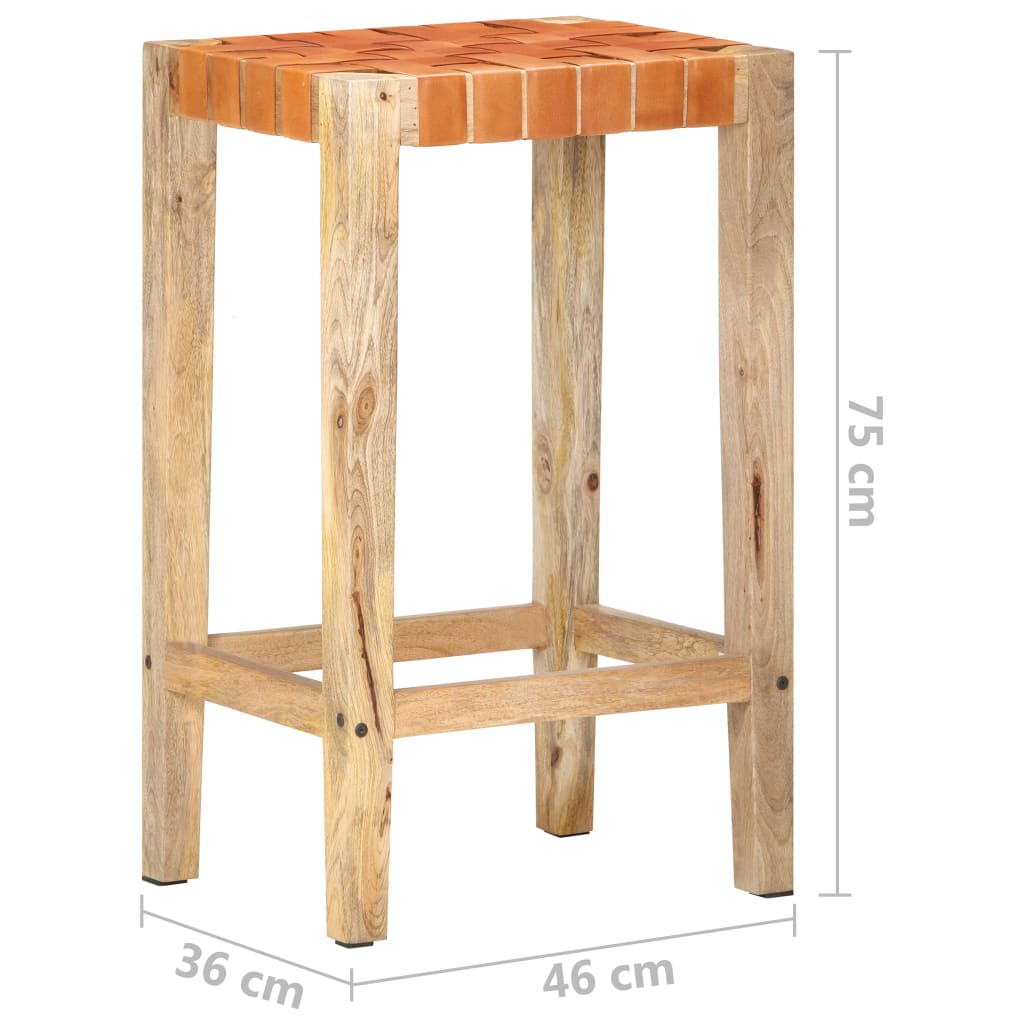 Bancos de bar 2 pcs couro genuíno 75 cm castanho - Image 8