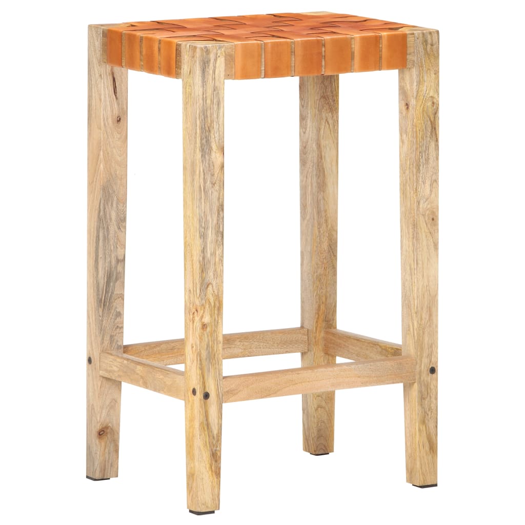 Bancos de bar 2 pcs couro genuíno 75 cm castanho - Image 9