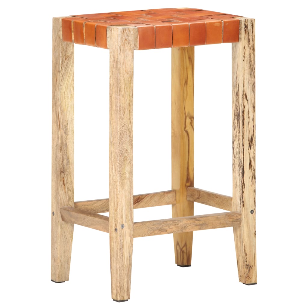 Bancos de bar 2 pcs couro genuíno 75 cm castanho - Image 10