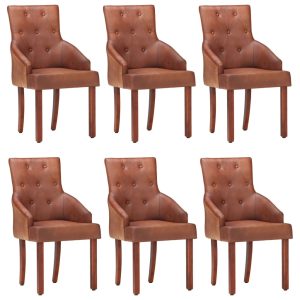 Cadeiras de jantar 6 pcs couro de cabra genuíno castanho