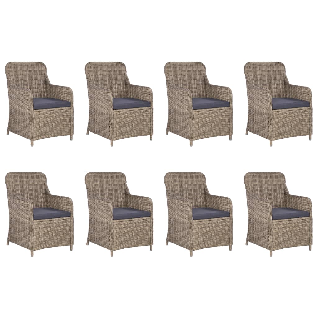 9 pcs conjunto de jantar para jardim vime PE castanho - Image 2