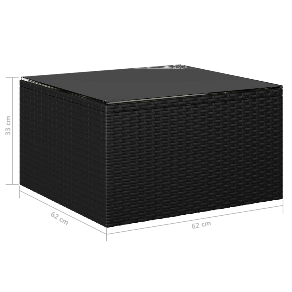 7 pcs conjunto lounge de jardim c/ almofadões vime PE preto - Image 11