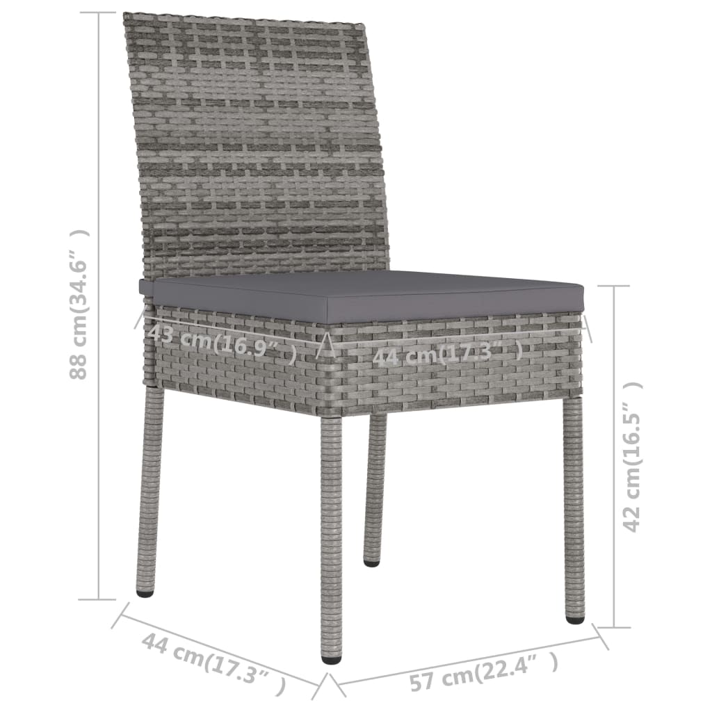 5 pcs conjunto de jantar para jardim vime PE cinzento - Image 11