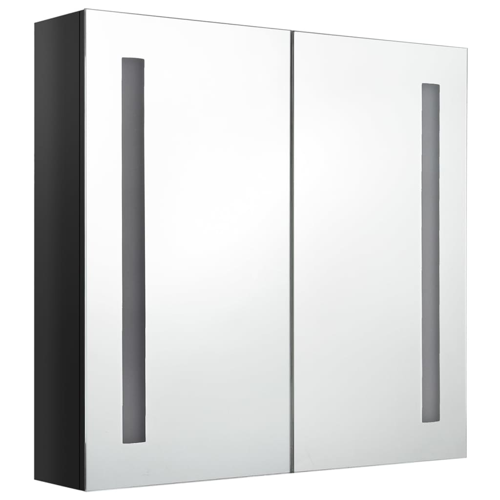 Armário espelhado casa de banho LED 62x14x60cm preto brilhante - Image 2